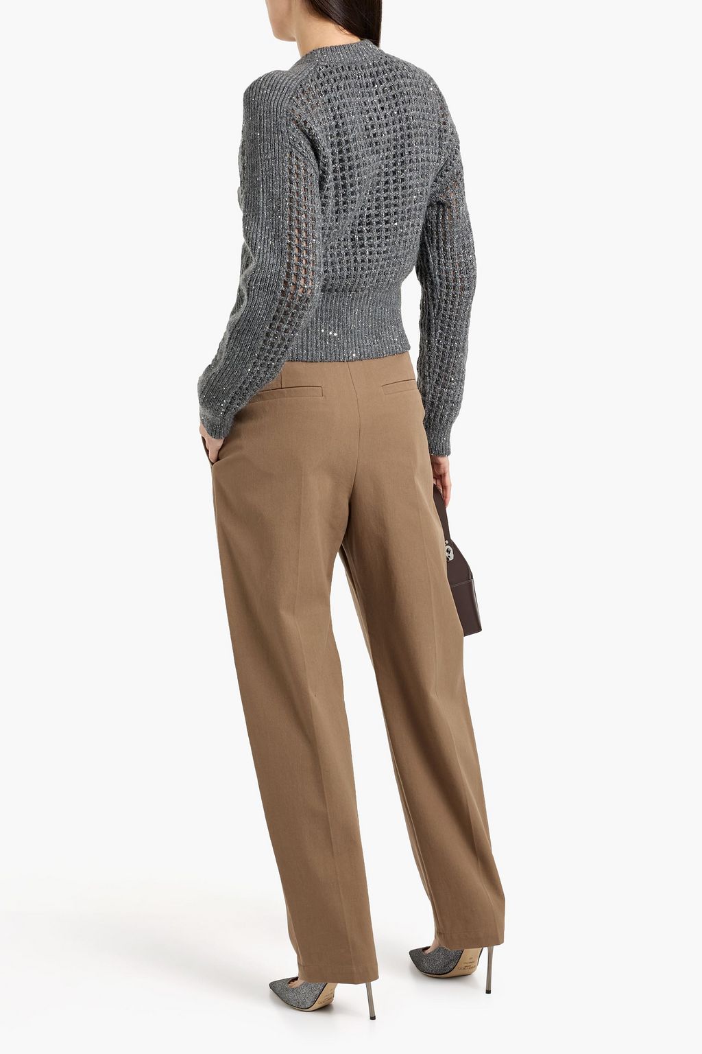 BRUNELLO CUCINELLI Sequin-embellished metallic open-knit cardigan