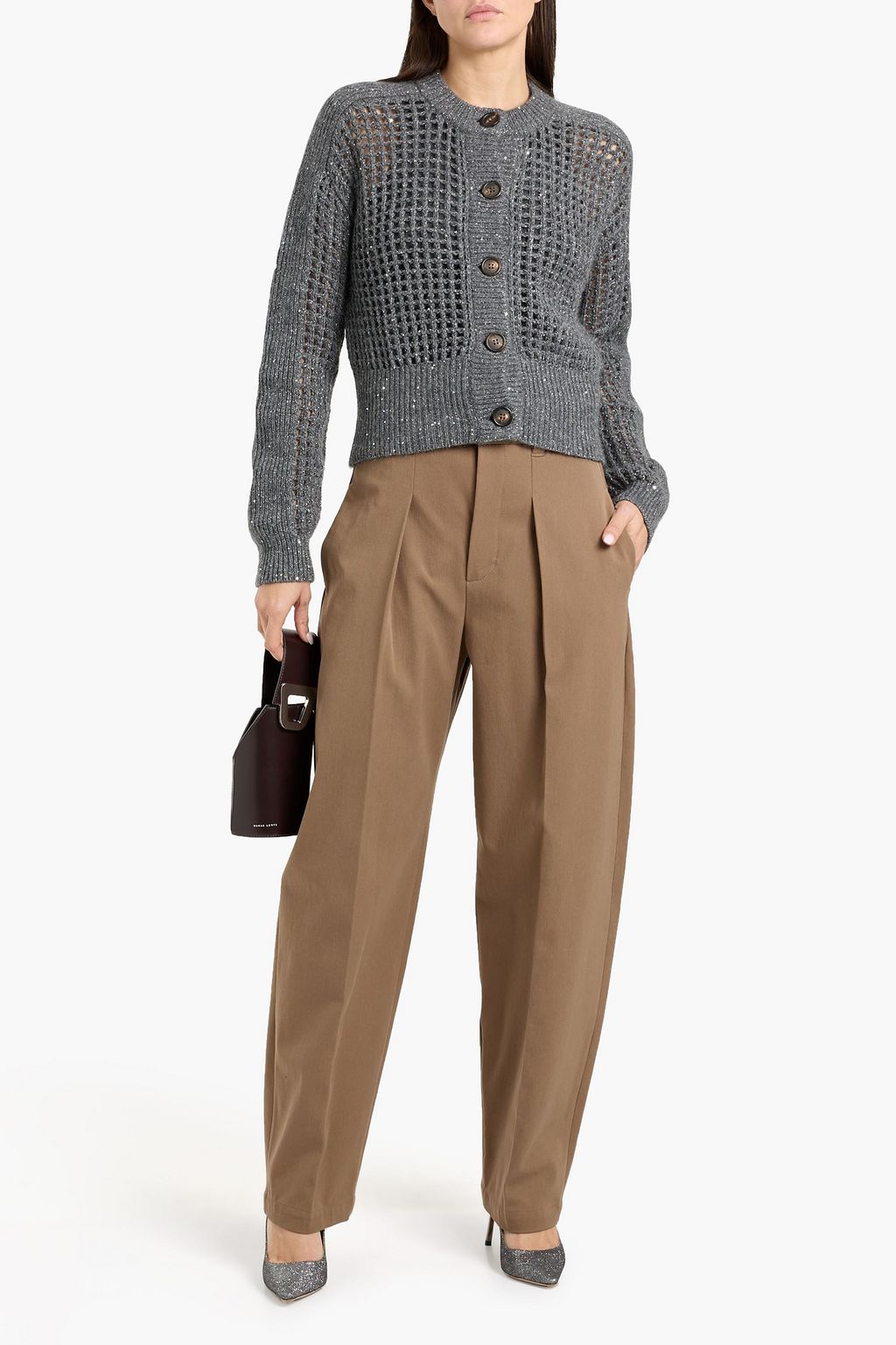 BRUNELLO CUCINELLI Sequin-embellished metallic open-knit cardigan