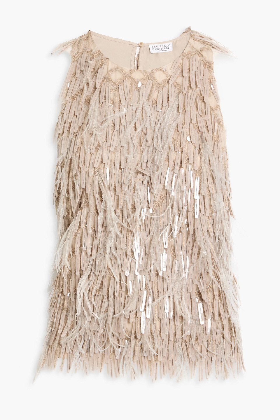 Brunello Cucinelli Embellished Silk Crepe De Chine Top In Neutral