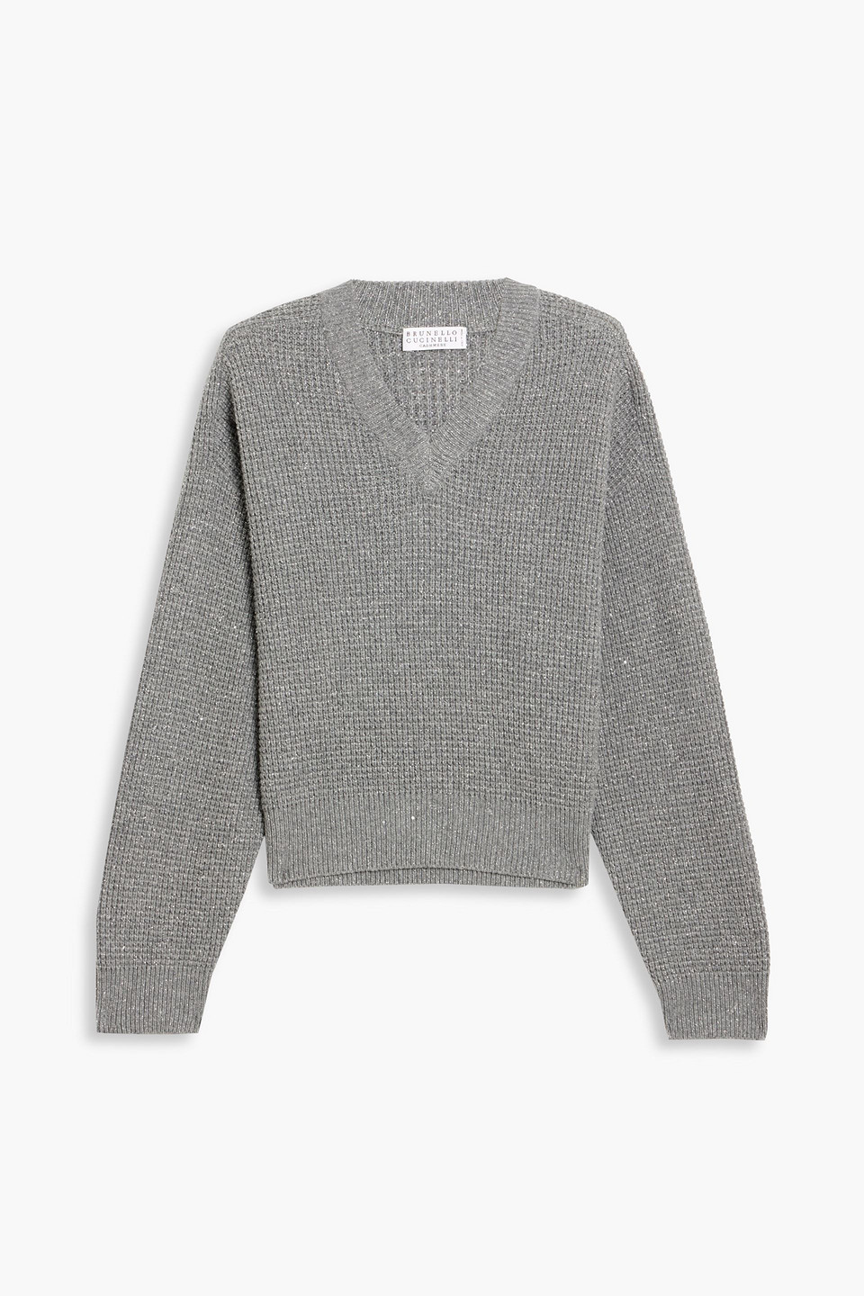 Brunello Cucinelli Metallic Waffle-knit Sweater In Gray