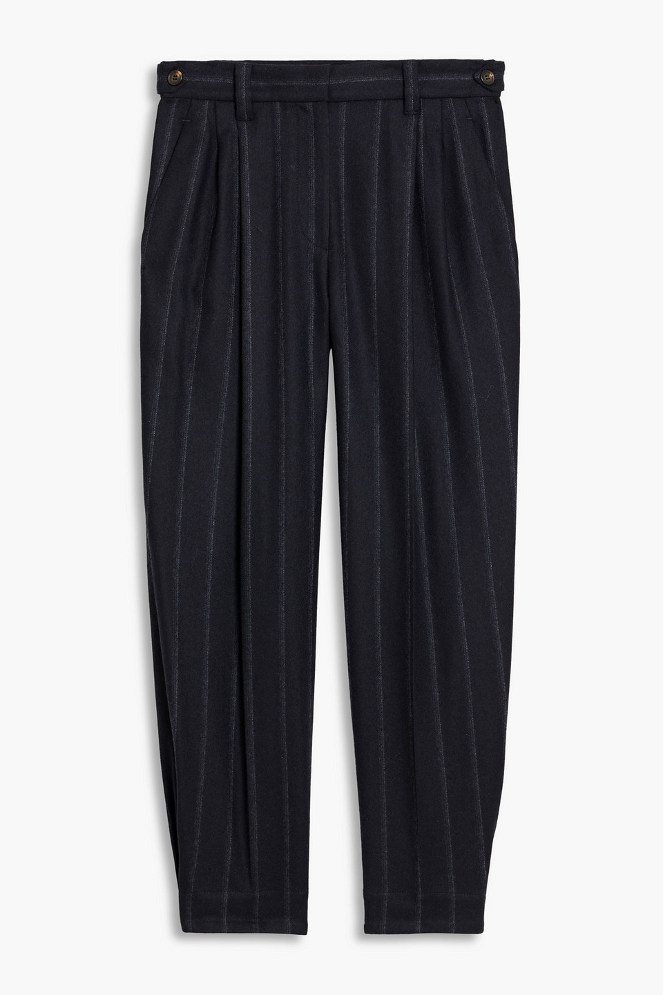 Brunello Cucinelli Pinstriped Wool-blend Tapered Pants In Blue