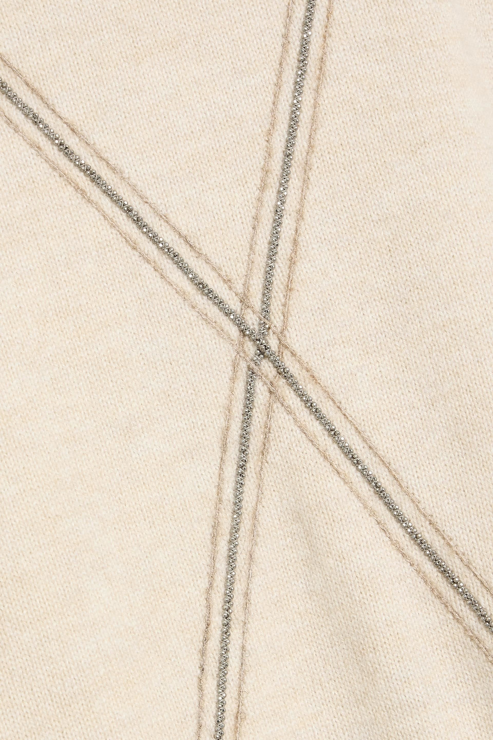 Brunello Cucinelli Bead-embellished Wool, Cashmere And Silk-blend Sweater In Neutral