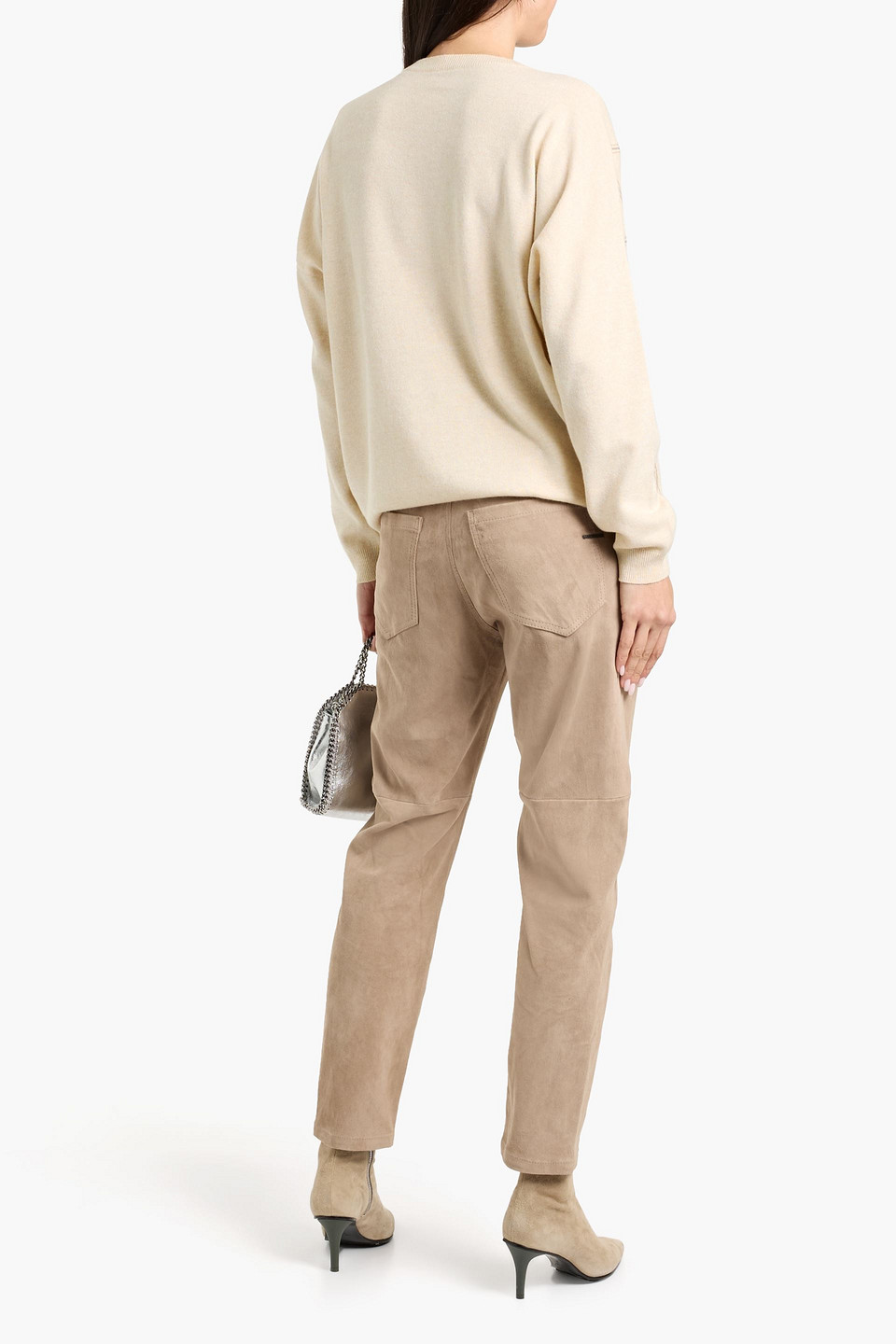 Brunello Cucinelli Bead-embellished Wool, Cashmere And Silk-blend Sweater In Neutral