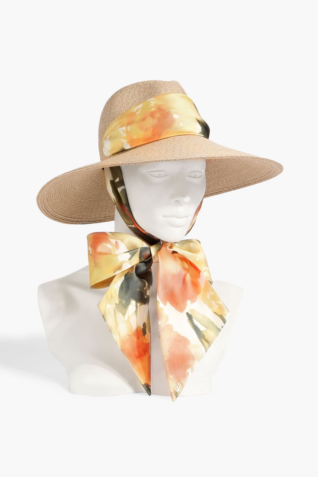 EUGENIA KIM Cassidy printed satin and faux straw sun hat | THE OUTNET