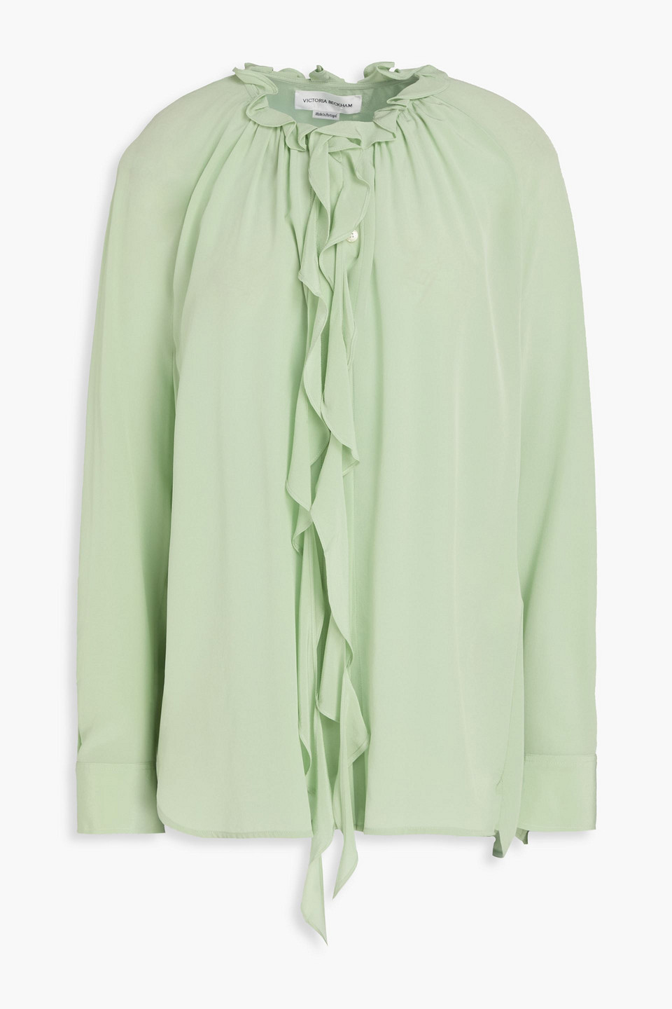victoria beckham - ruffled silk crepe de chine blouse - green - uk 4