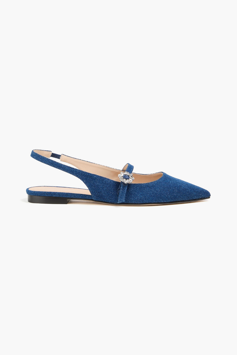 Stuart Weitzman Aura Denim Slingback Point-toe Flats In Blue
