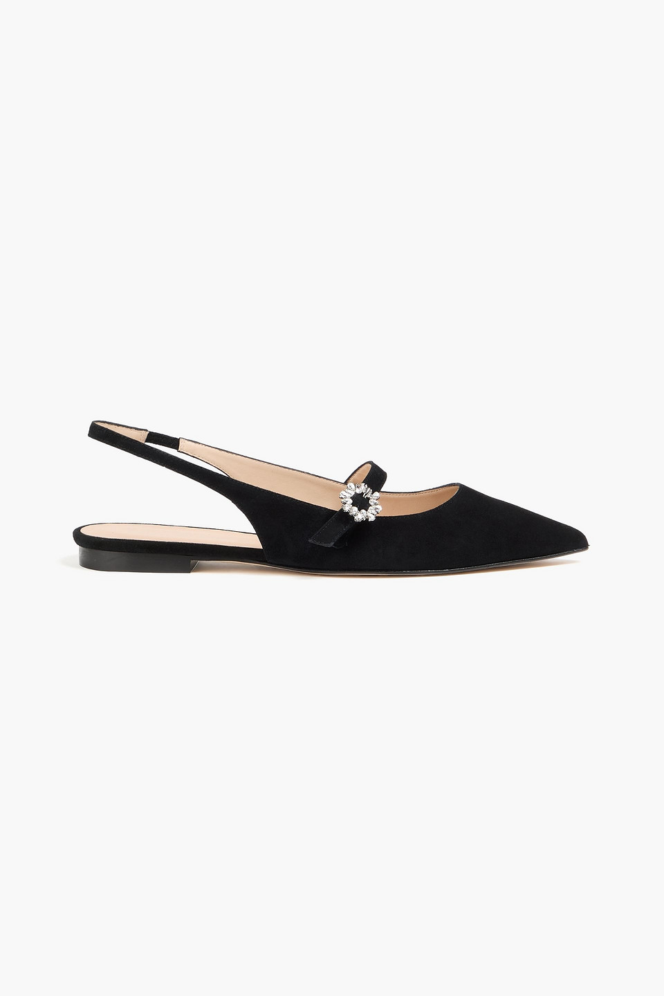 Stuart Weitzman Aura Suede Slingback Point-toe Flats In Black