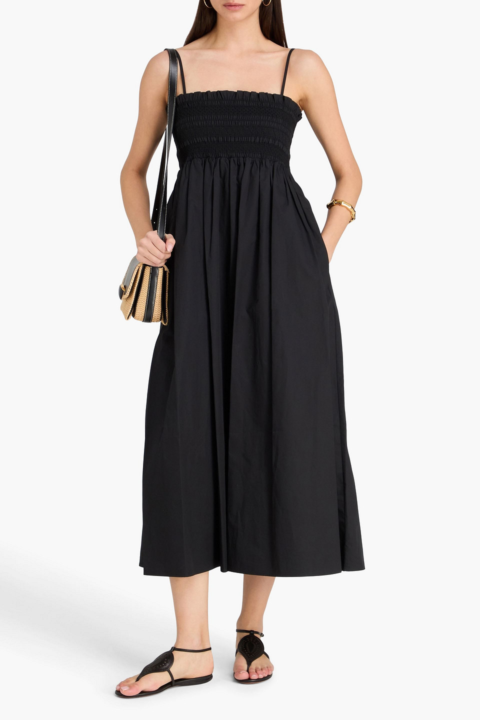  Tory Burch - Gerafftes Midikleid Aus Baumwollpopeline - Schwarz - M 