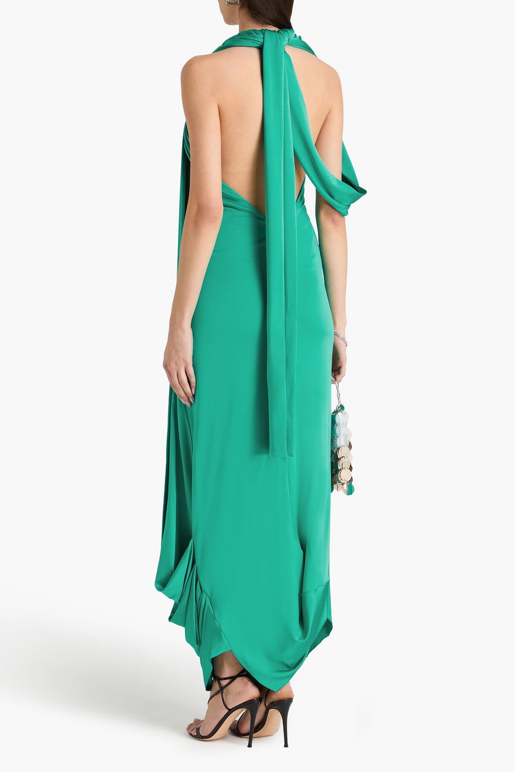 navy blue dress for baby girl VICTORIA BECKHAM Open-back draped satin-jersey maxi dress