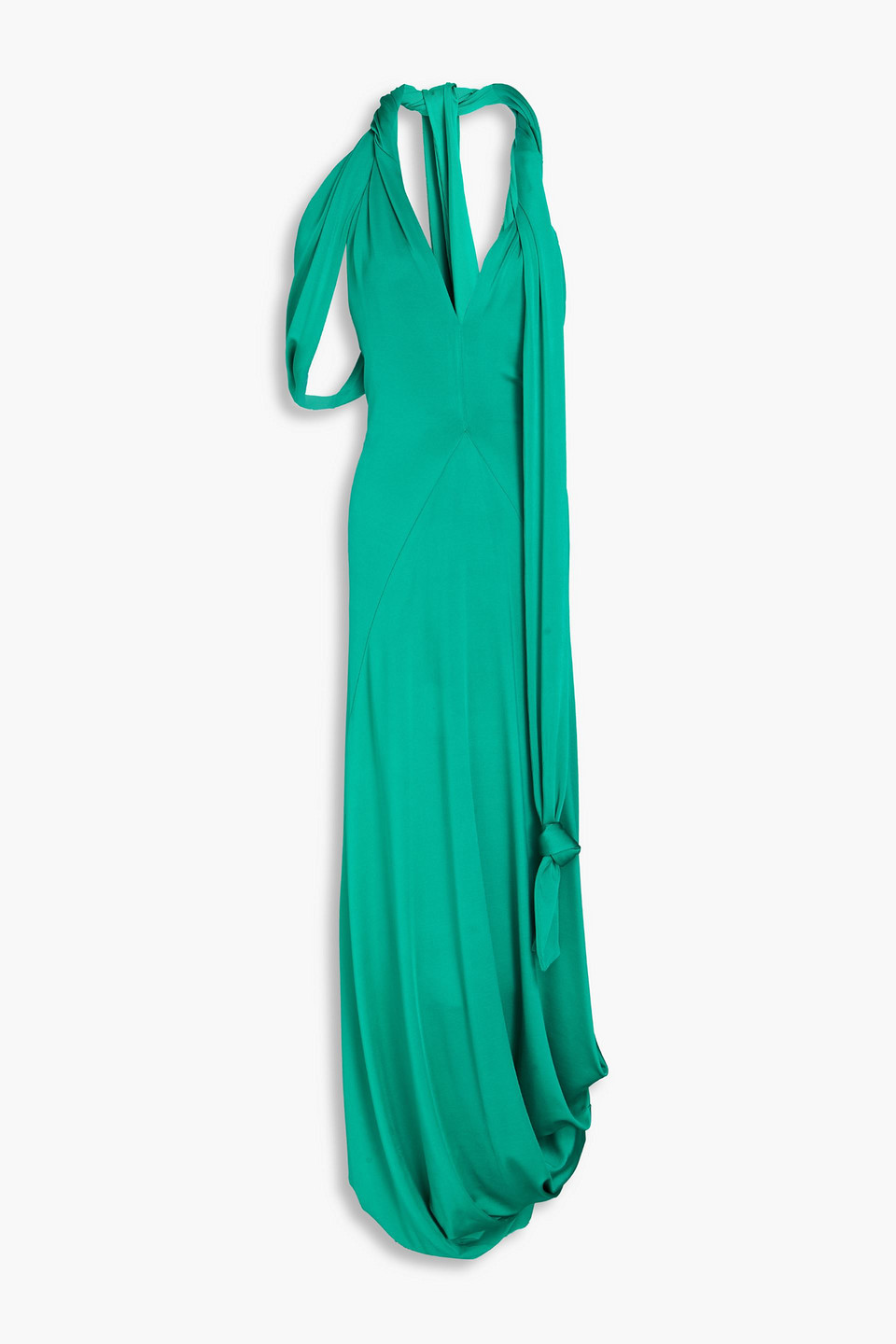 Victoria Beckham Open-back Draped Satin-jersey Maxi Dress In Green