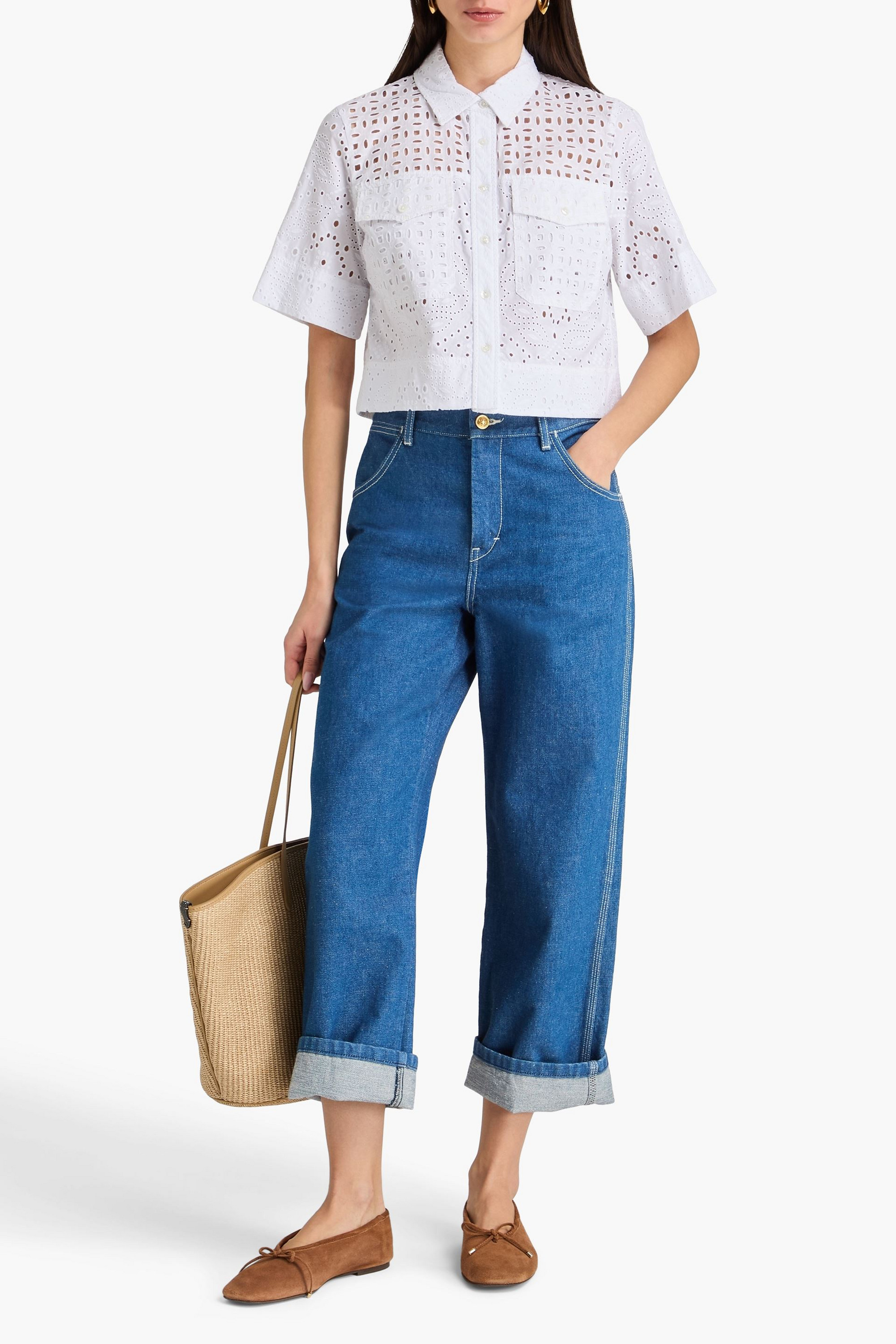 Veronica Beard Spruce broderie anglaise cotton shirt