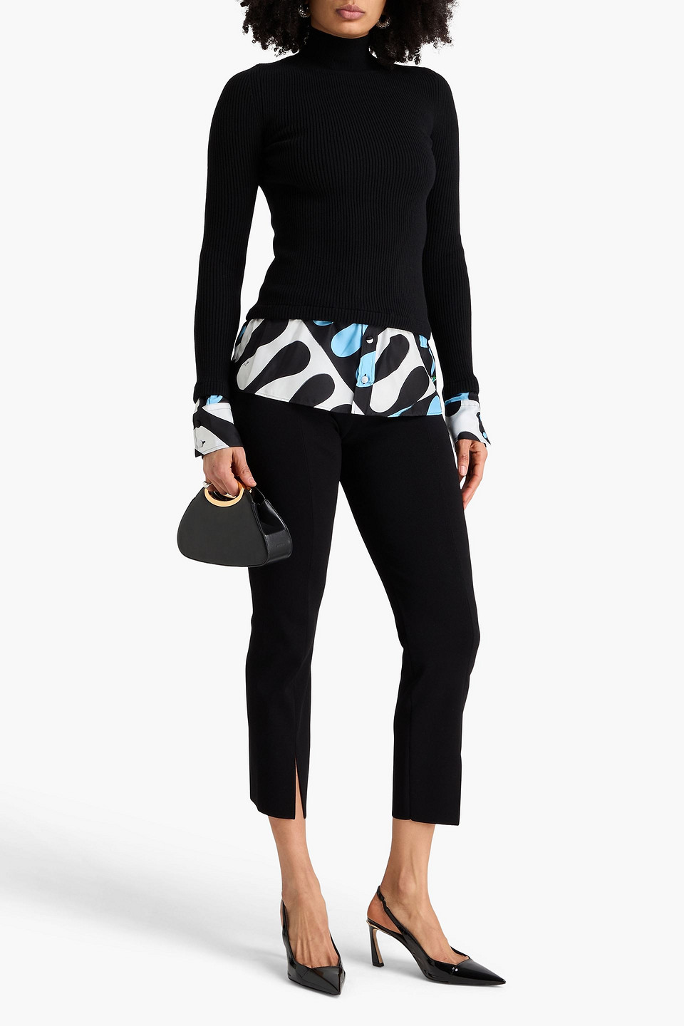  Pucci - Printed Twill-paneled Wool-blend Turtleneck Sweater - Black - S 