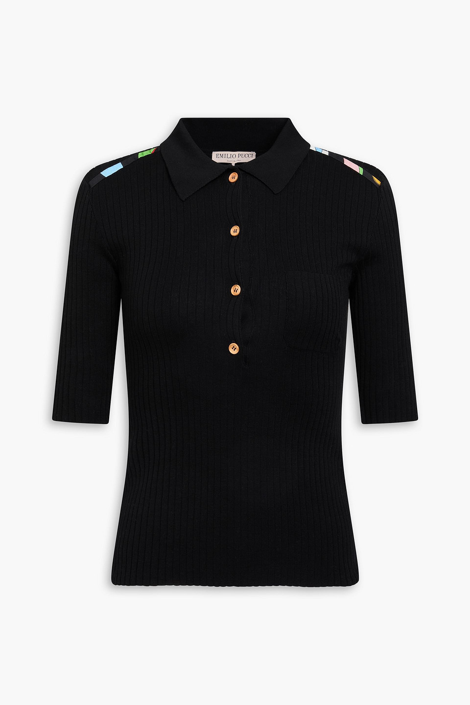 Pucci Ribbed Cotton Polo Shirt In Black