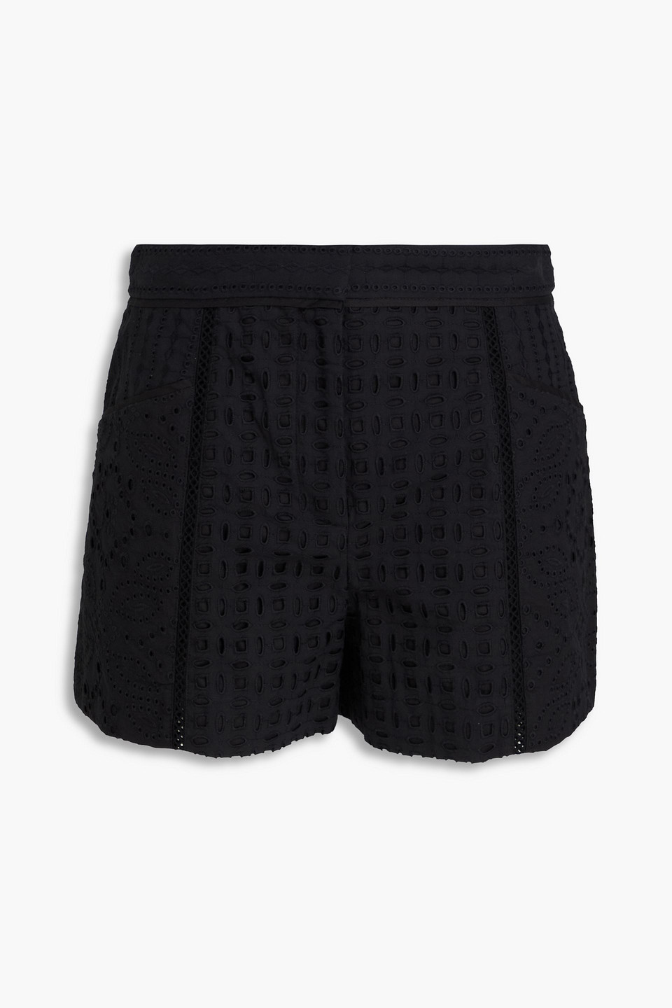 veronica beard - fabian broderie anglaise cotton shorts - black - us 0