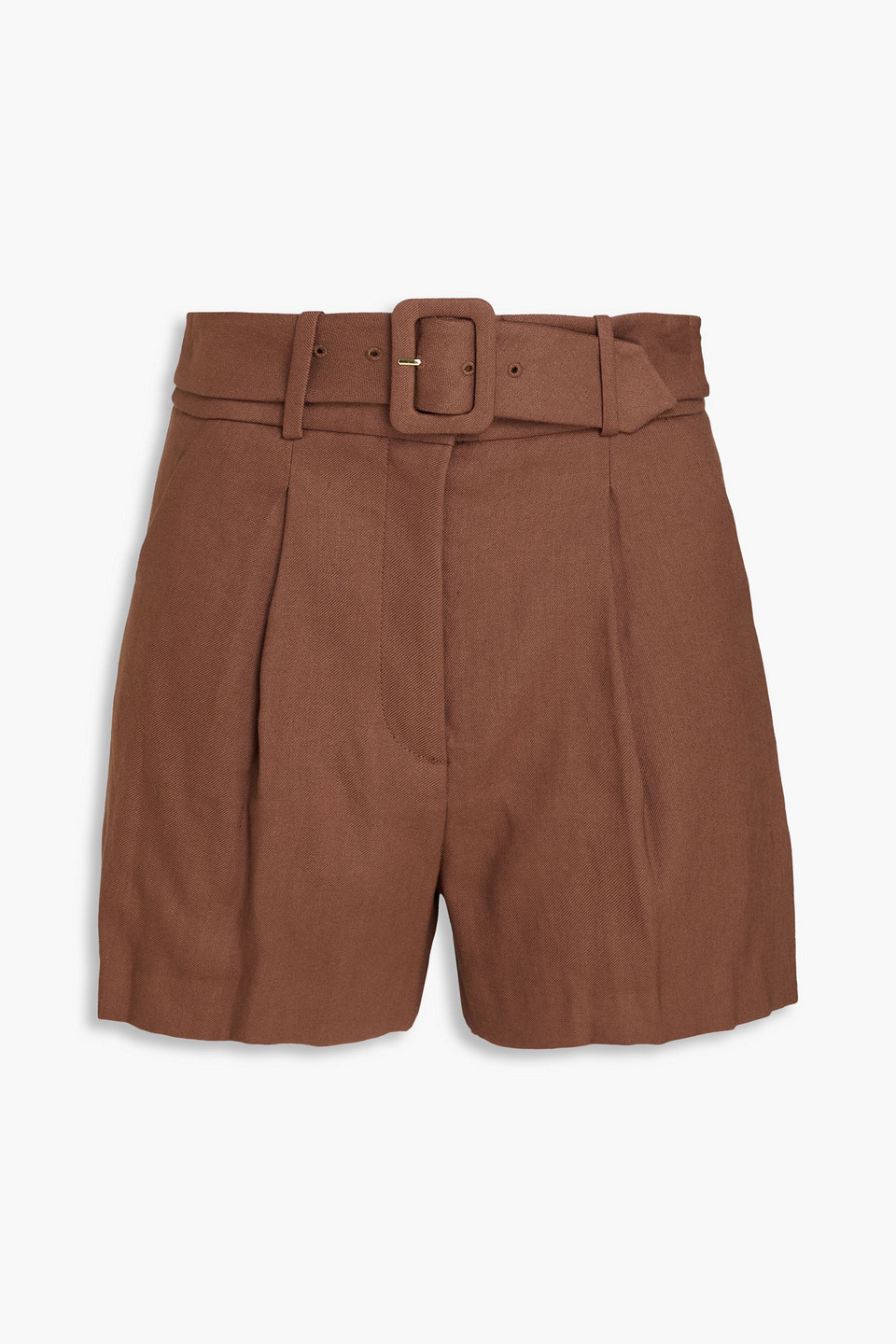 veronica beard - piper belted linen-blend twill shorts - brown - us 4