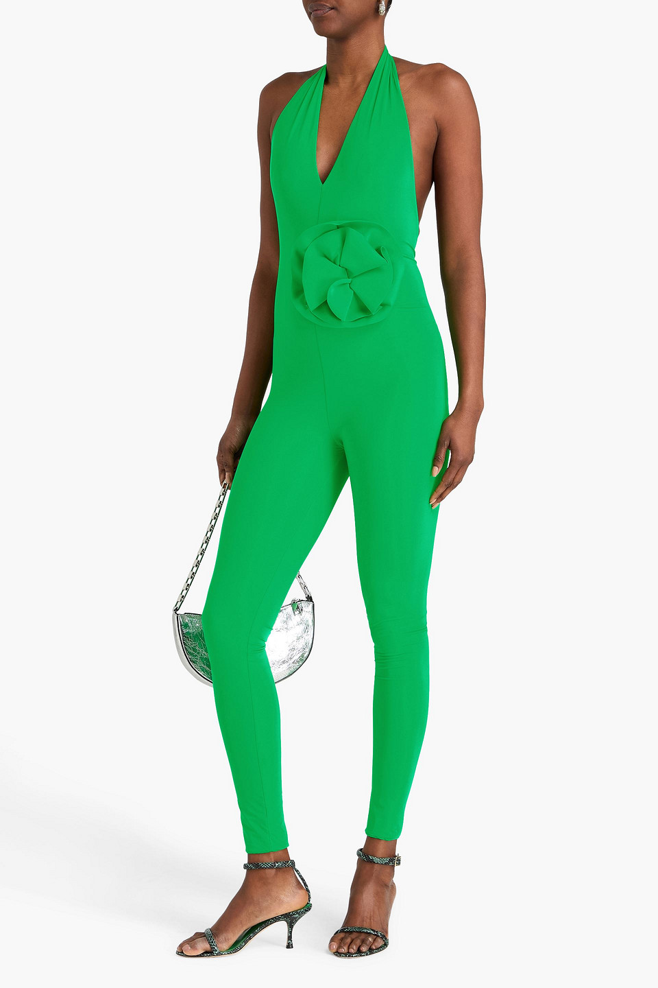  Maygel Coronel - Neckholder-jumpsuit „mocoa“ Aus Glänzendem Jersey Mit Floralen Applikationen - Grün - Onesize 