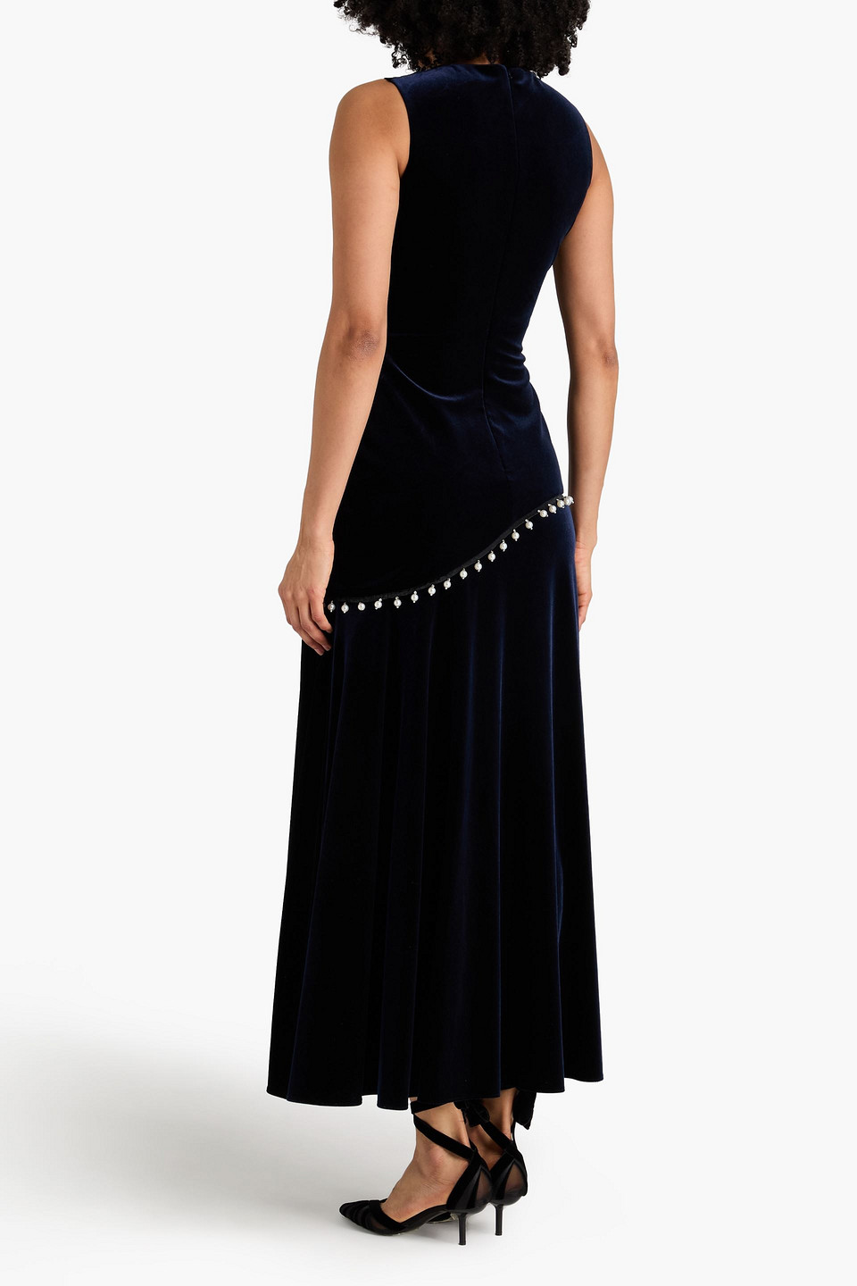  Borgo De Nor - Maxikleid „sole“ Aus Samt Mit Zierperlen - Blau - Uk 12 