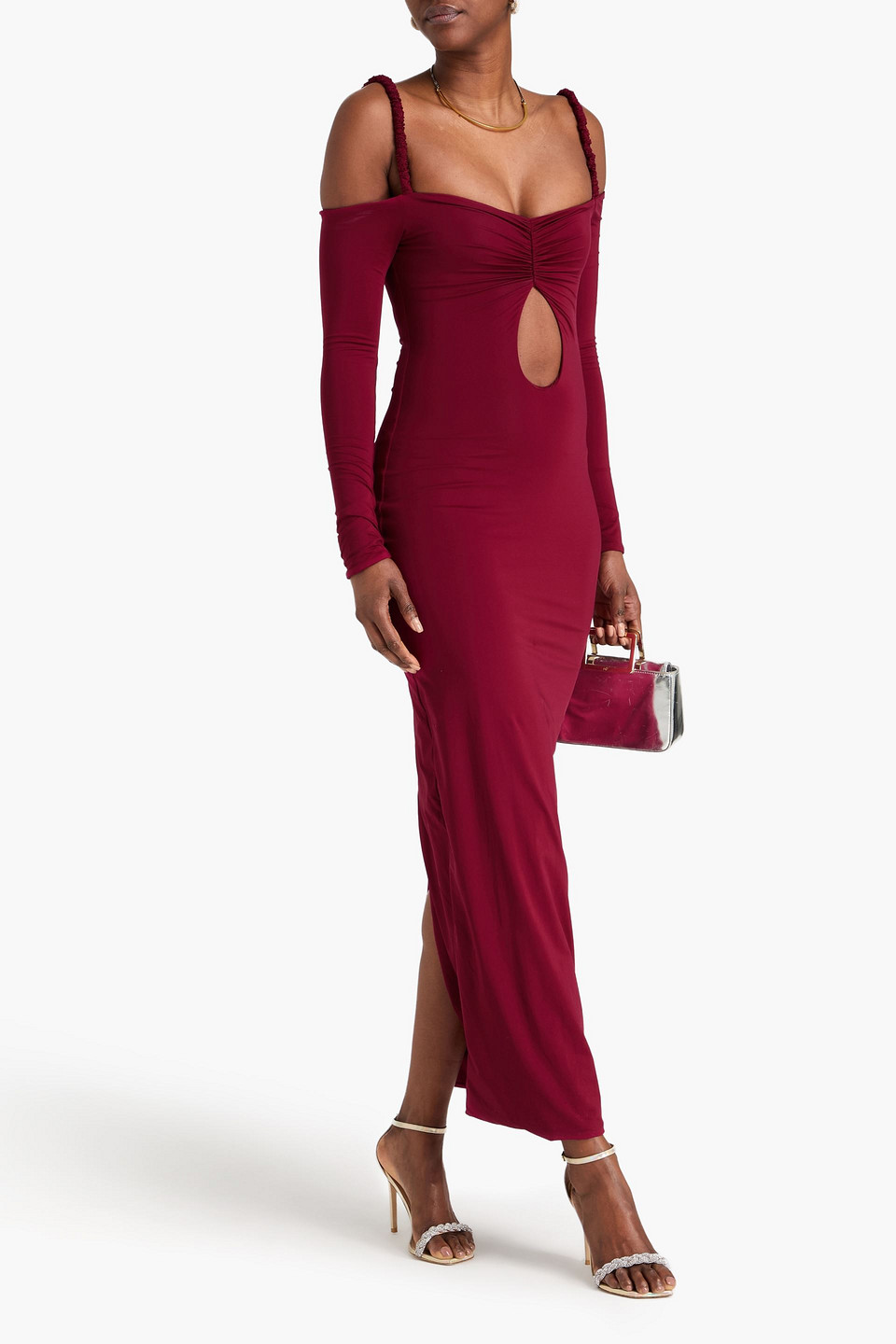  Maygel Coronel - Schulterfreies Maxikleid „calice“ Aus Stretch-jersey Mit Cut-outs - Burgunderrot - Onesize 