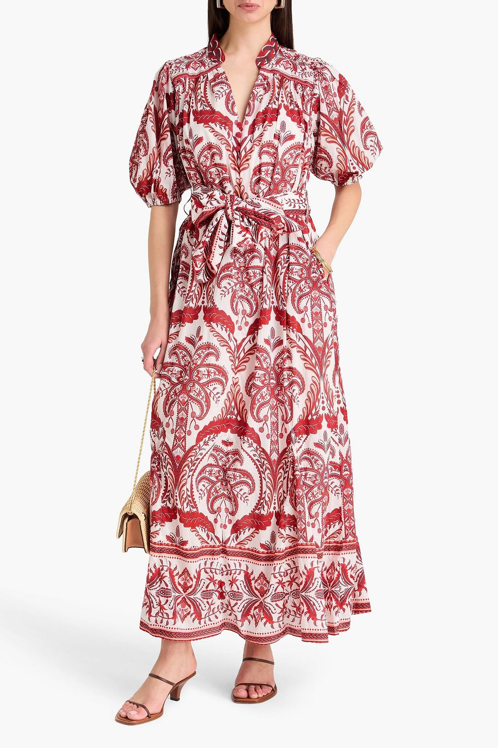 FARM RIO Morada pleated guipure lace maxi dress | THE OUTNET