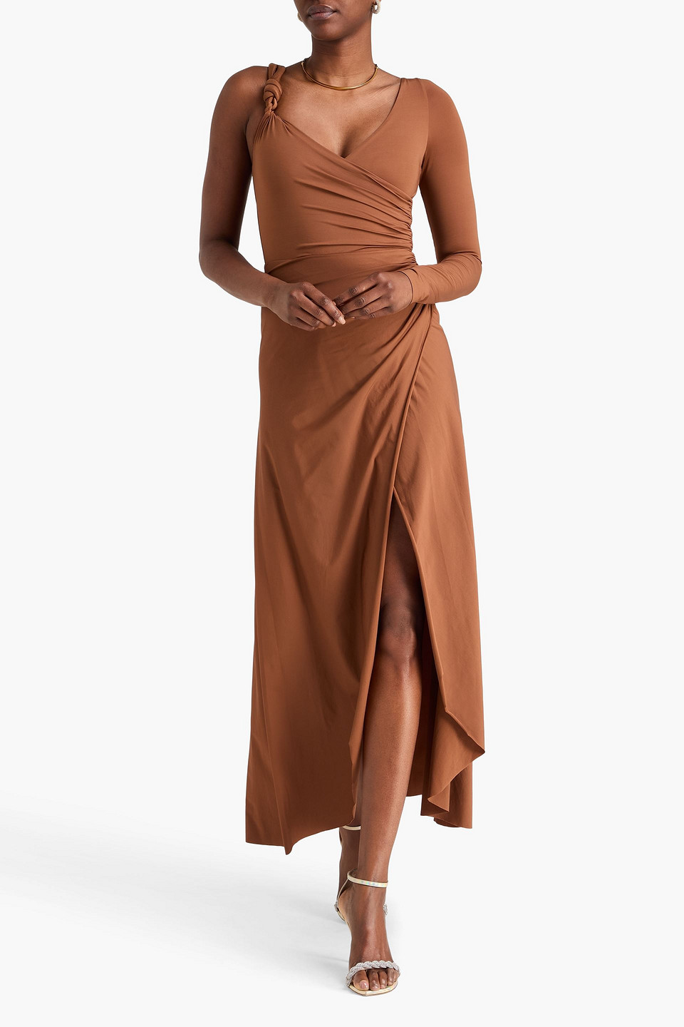  Maygel Coronel - Gerafftes Midikleid „liana“ Aus Stretch-jersey Mit Asymmetrischer Schulterpartie - Braun - Onesize 