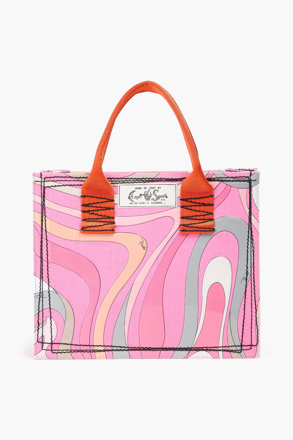 Pucci Leather-trimmed Printed Twill Tote In Pink