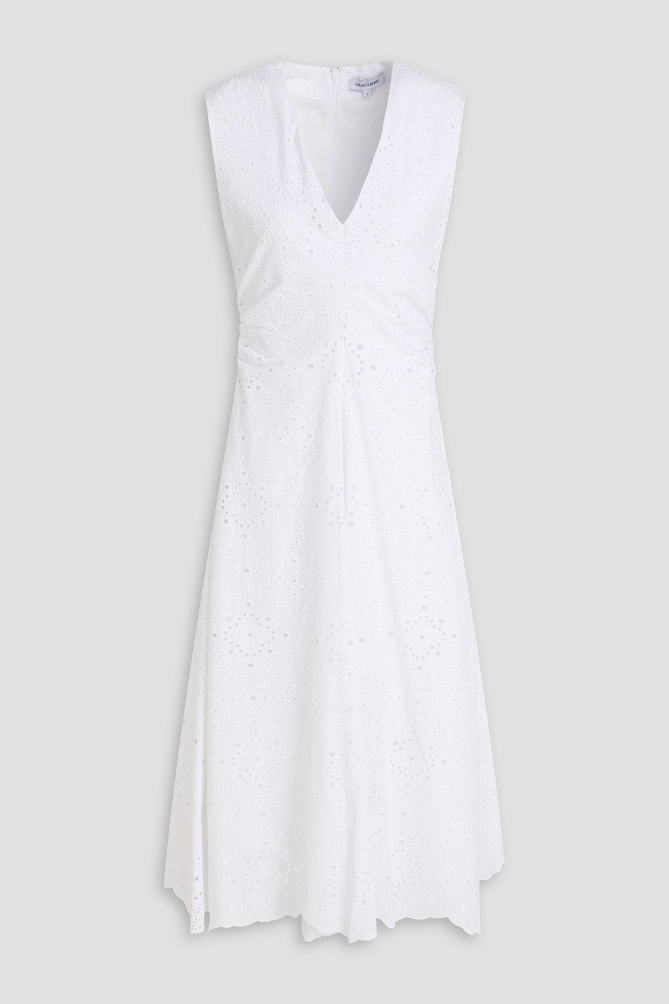 veronica beard - aven ruched broderie anglaise cotton midi dress - white - us 0
