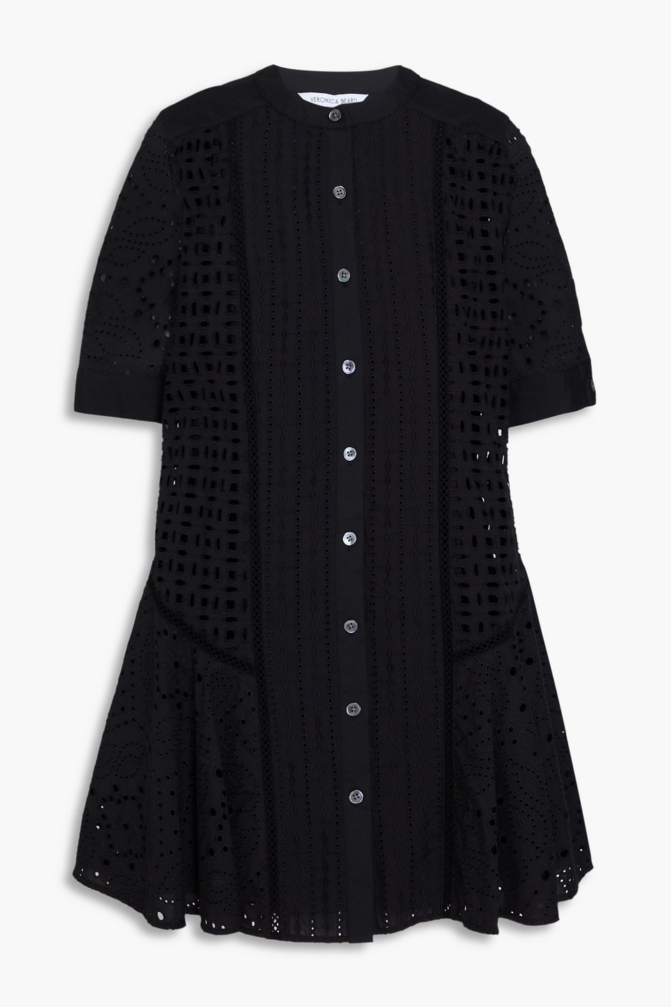 veronica beard - dara broderie anglaise cotton mini dress - black - us 6