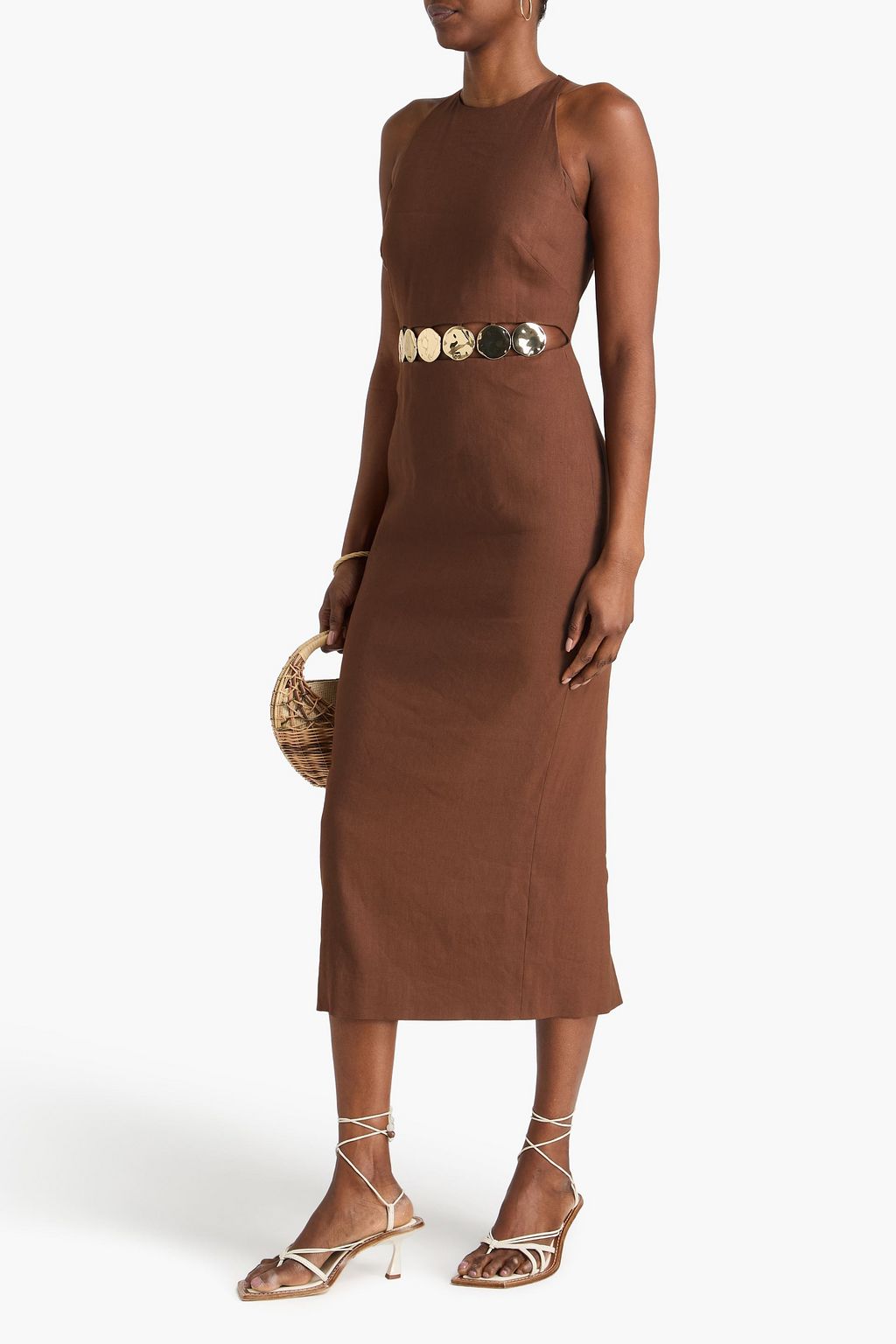 VERONICA BEARD Isla embellished linen-blend twill midi dress