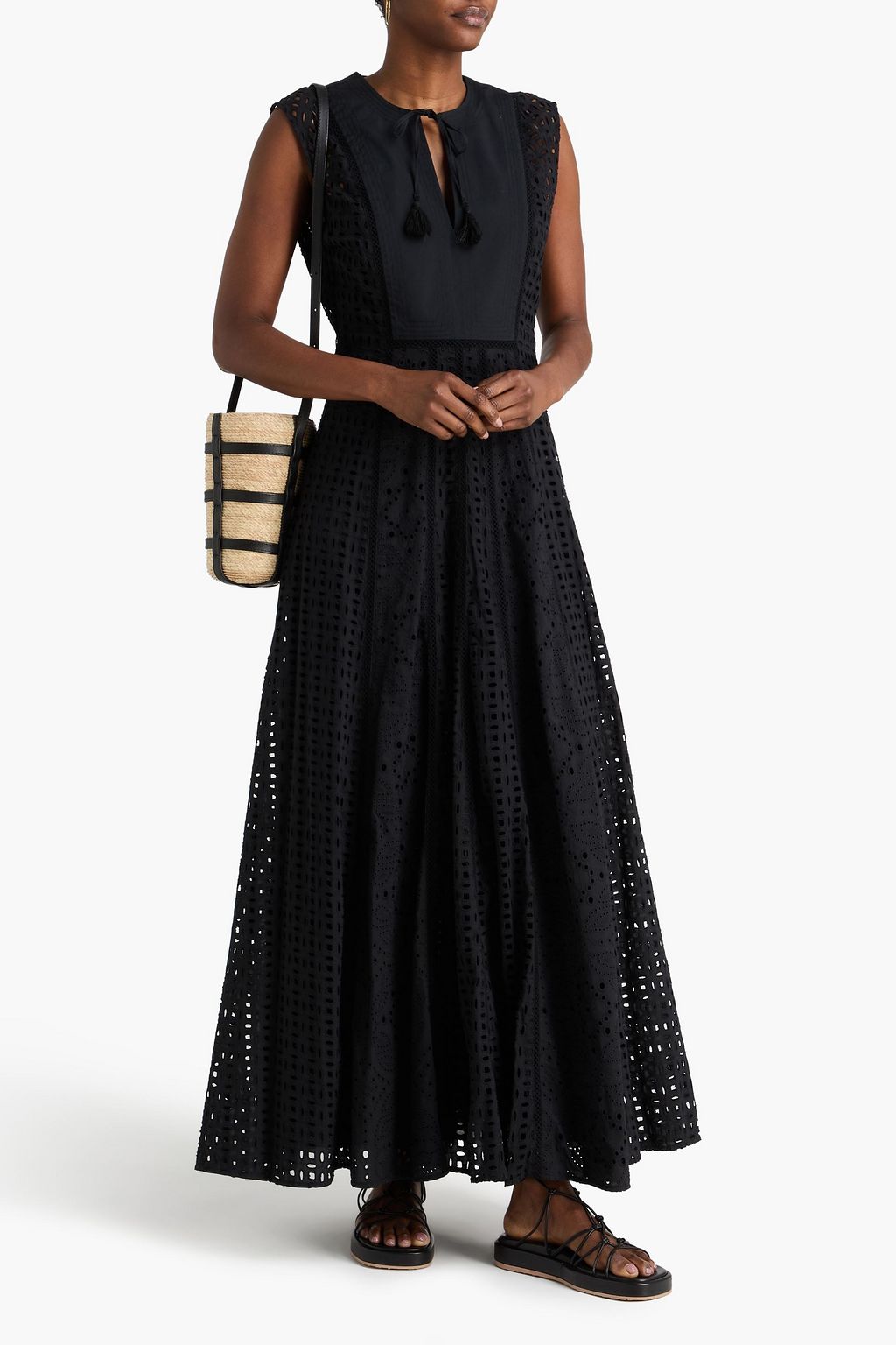 Veronica Beard Alina Eyelet Maxi Dress | Black | Size 00