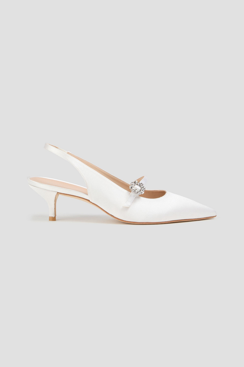 stuart weitzman - aura 50 crystal-embellished satin slingback mary jane pumps - white - us 9