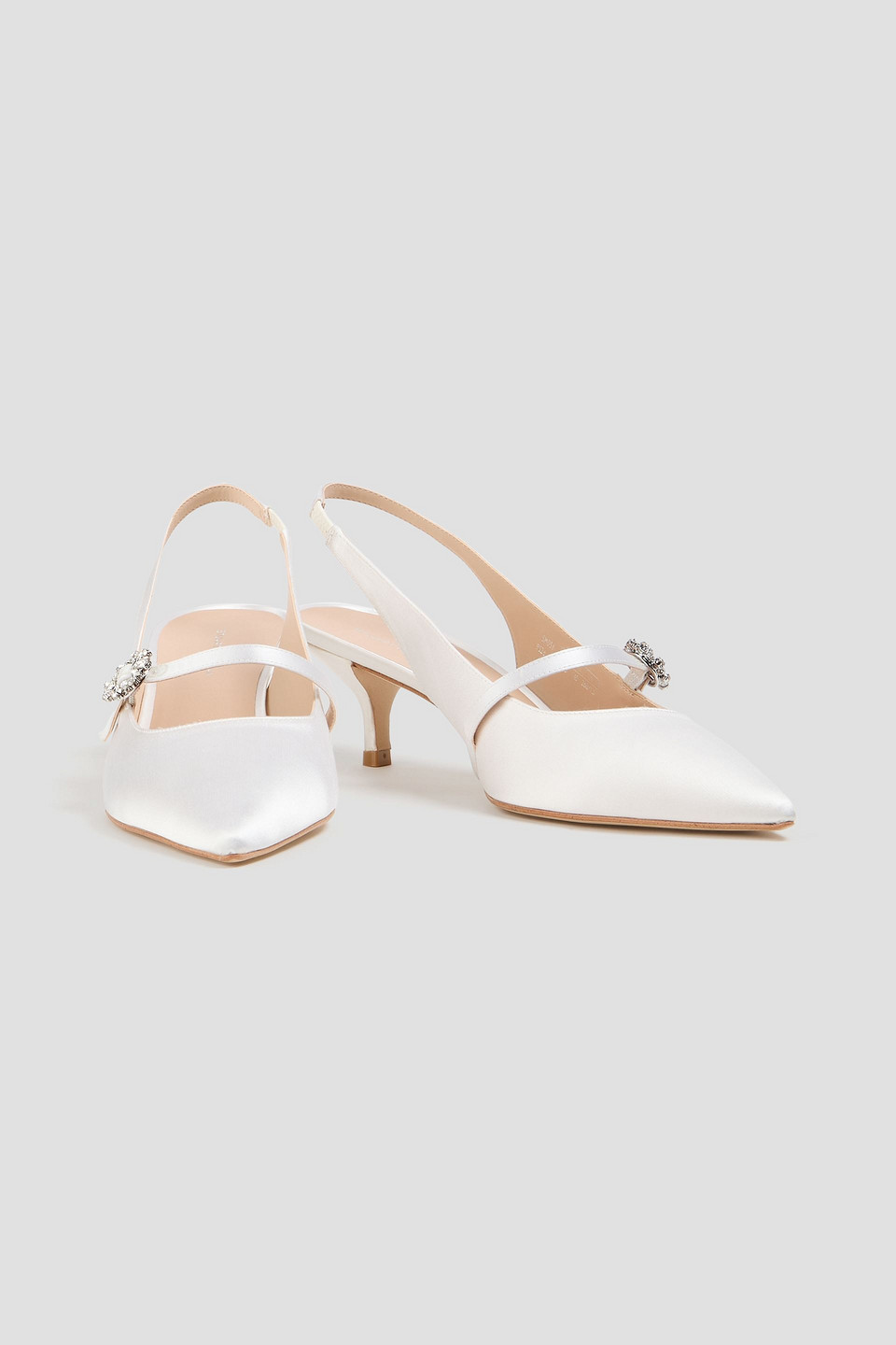  Stuart Weitzman - Slingback-mary-jane-pumps „aura 50“ Aus Satin Mit Kristallverzierung - Weiß - Us 9 