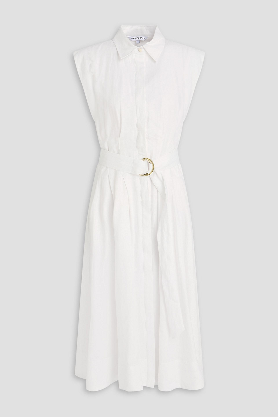 veronica beard - loreta belted linen midi shirt dress - white - us 0