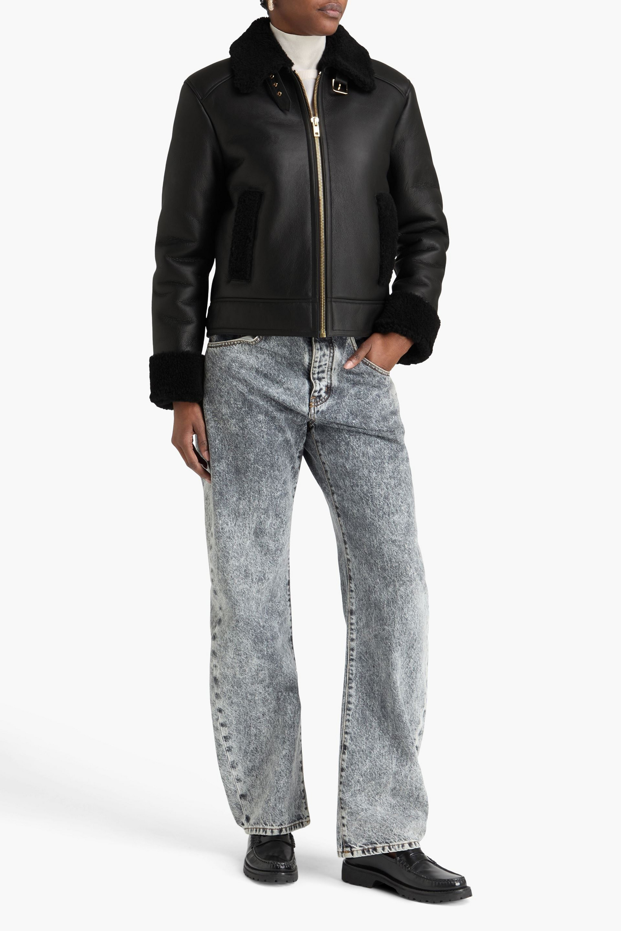 BALLY Shearling-trimmed leather jacket