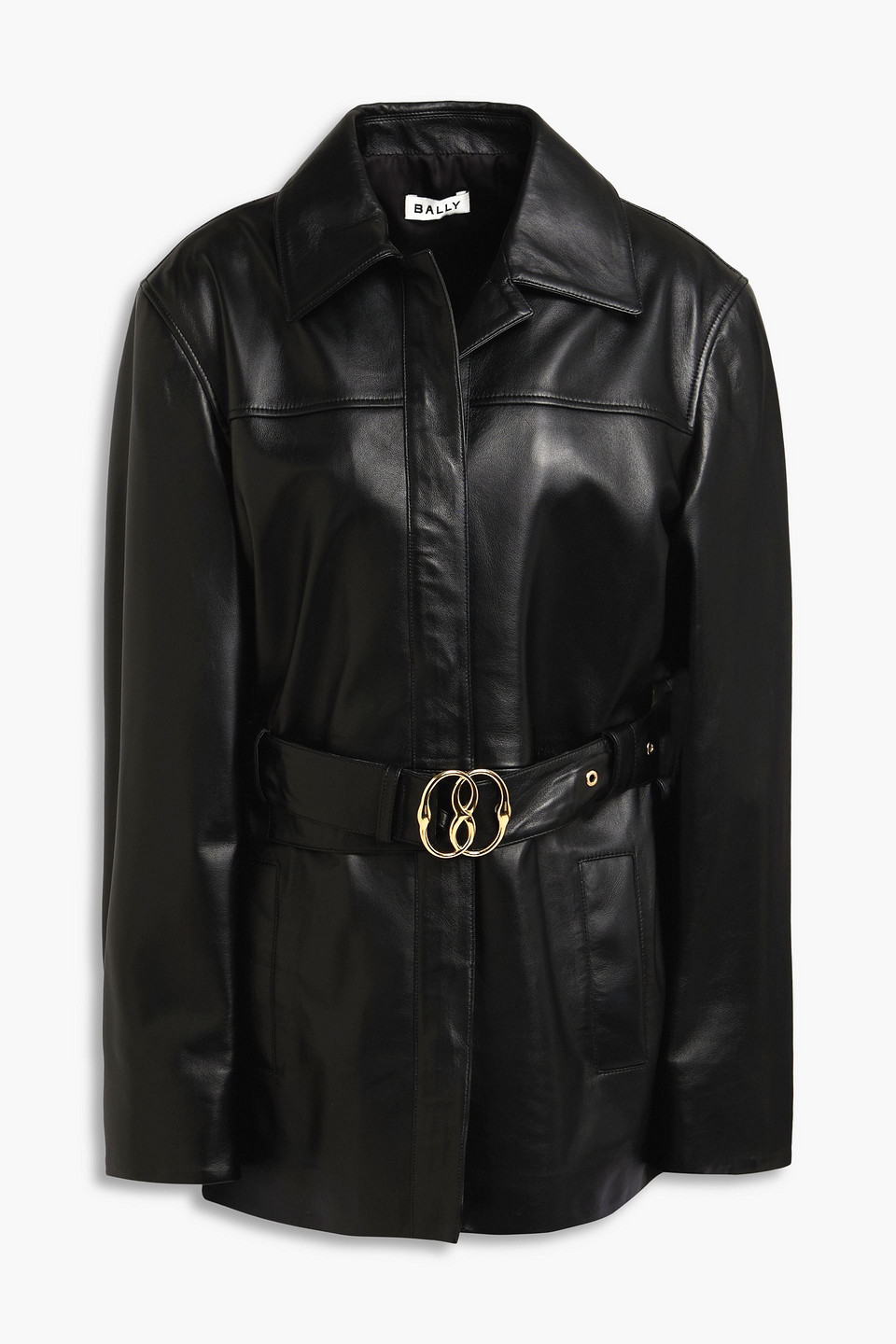 Bally Belted Leather Jacket In Black