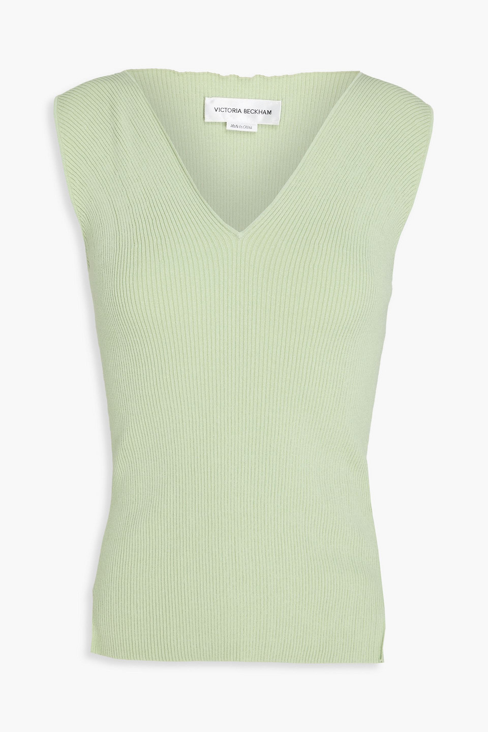 victoria beckham - ribbed cotton-blend top - green - m