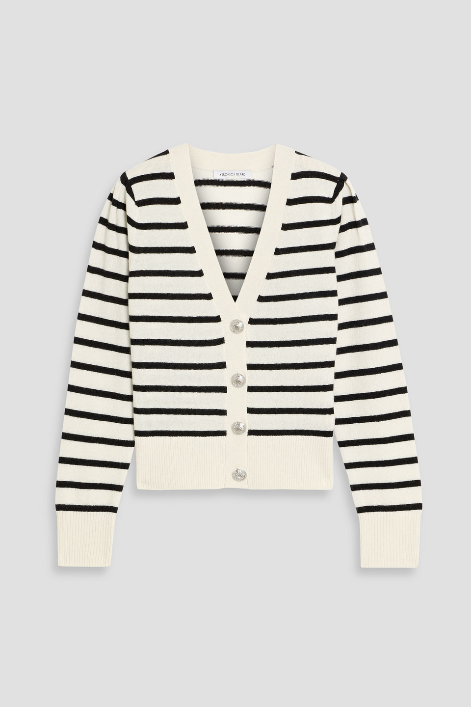 Veronica Beard Solene Striped Cashmere Cardigan In White