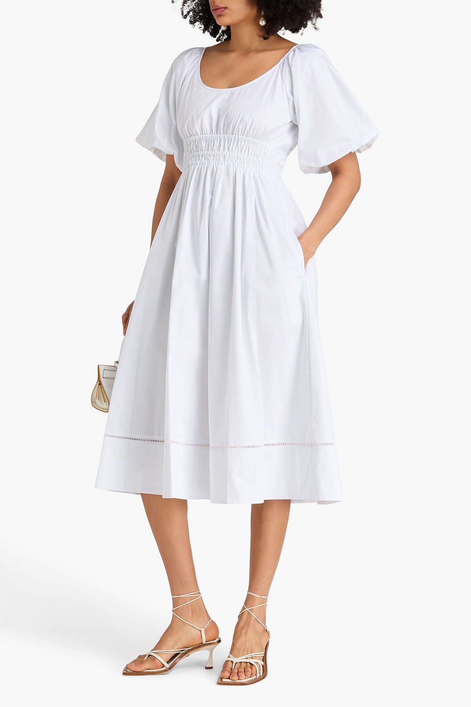  Tory Burch - Midikleid Aus Baumwollpopeline Mit Raffung - Weiß - Us 2 