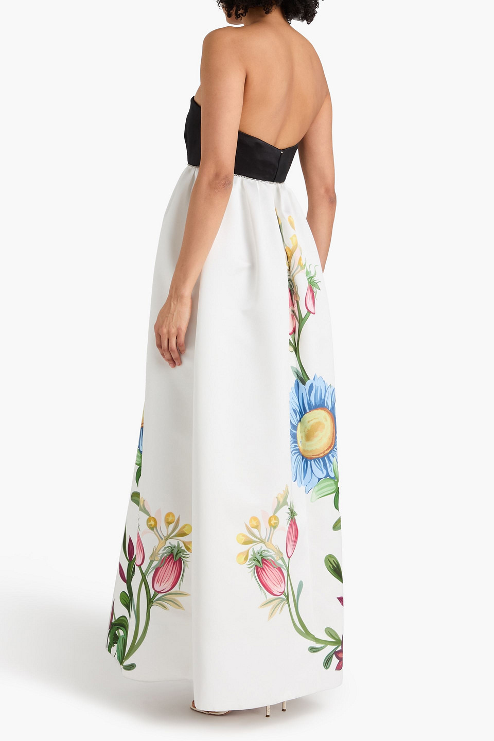  Borgo De Nor - Trägerloses Maxikleid „anastasia“ Aus Glänzendem Twill Mit Floralem Print - Weiß - Uk 8 