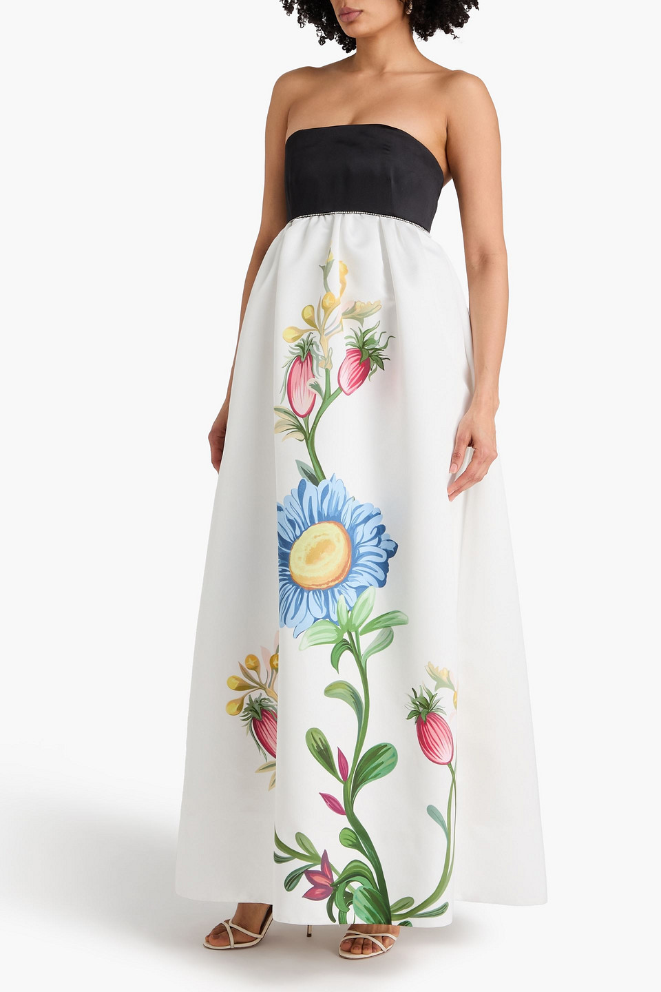  Borgo De Nor - Trägerloses Maxikleid „anastasia“ Aus Glänzendem Twill Mit Floralem Print - Weiß - Uk 8 