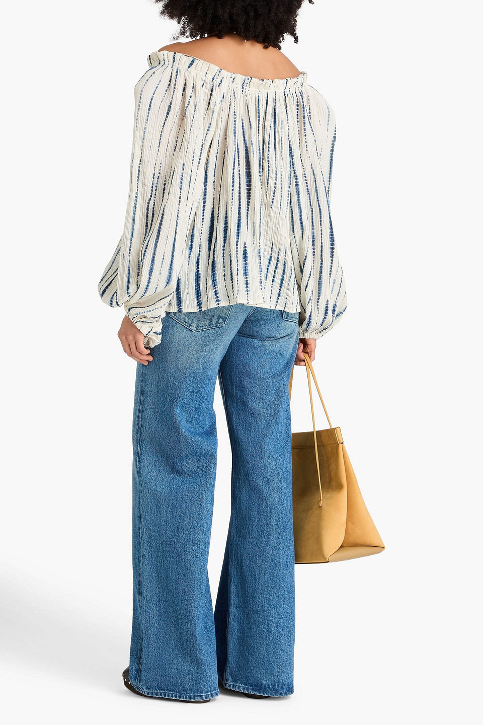  Tory Burch - Schulterfreies Oberteil Aus Gaze Aus Einer Ramie-baumwollmischung In Knitteroptik Mit Print - Weiß - Xs 
