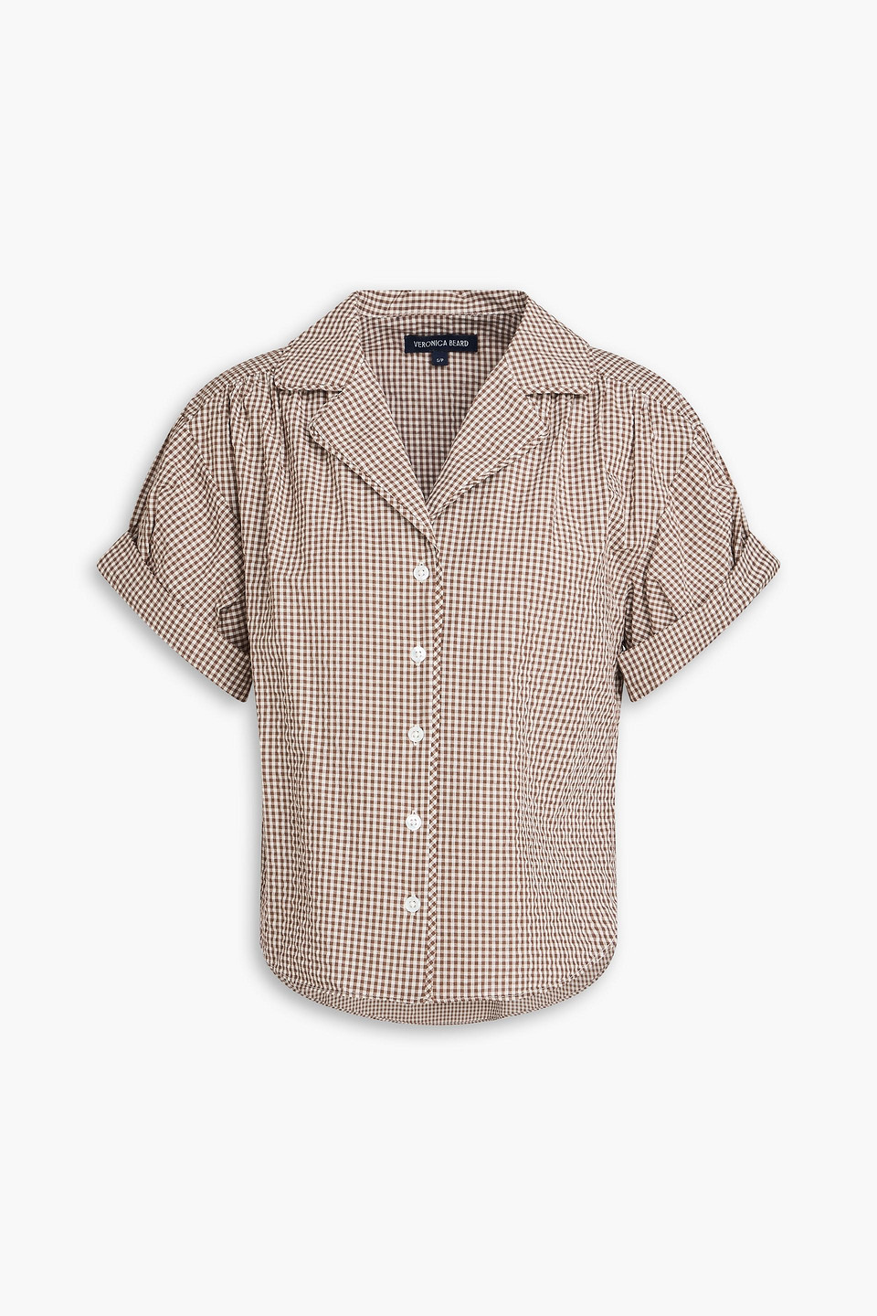 veronica beard - ilene gingham cotton-blend seersucker shirt - brown - m