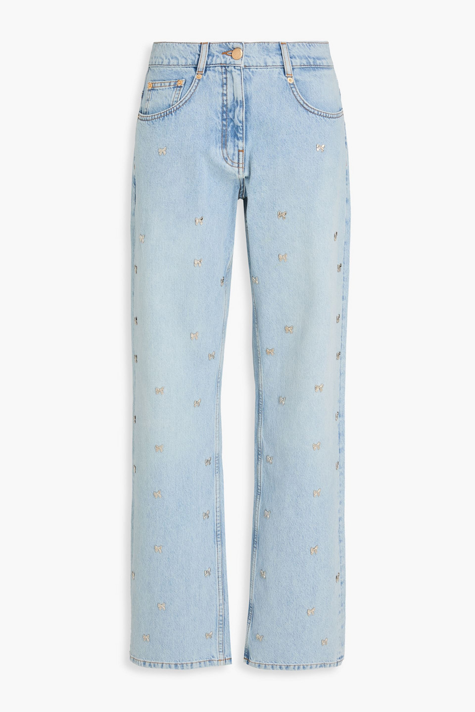 Farm Rio Embellished High-rise Straight-leg Jeans In Blue