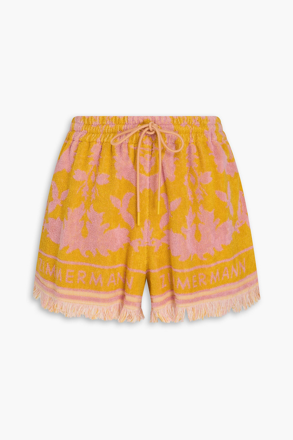 Zimmermann Wylie Fringed Printed Cotton-terry Shorts In Multi