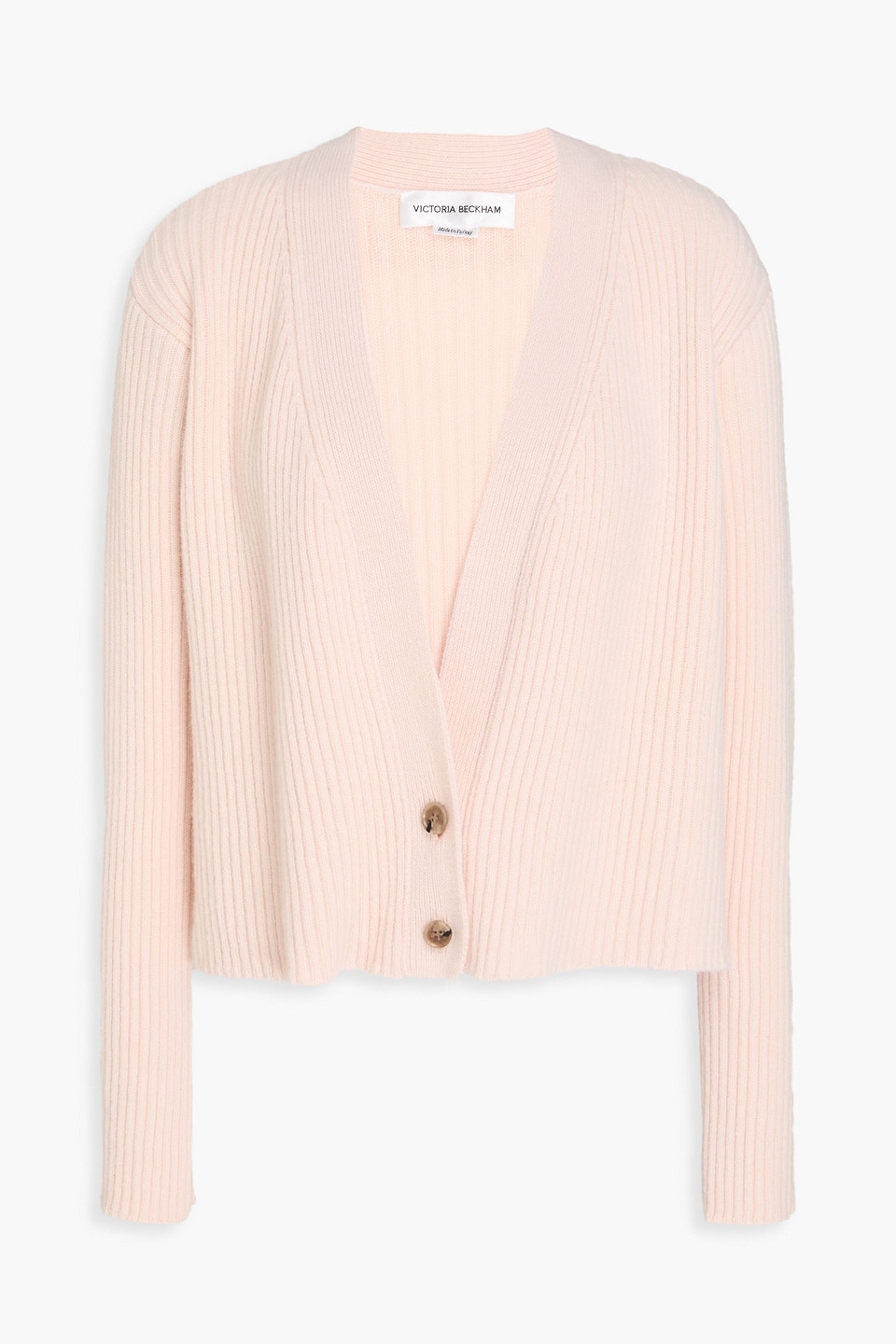 Victoria Beckham Ribbed Wool And Cashmere-blend Cardigan In Pink