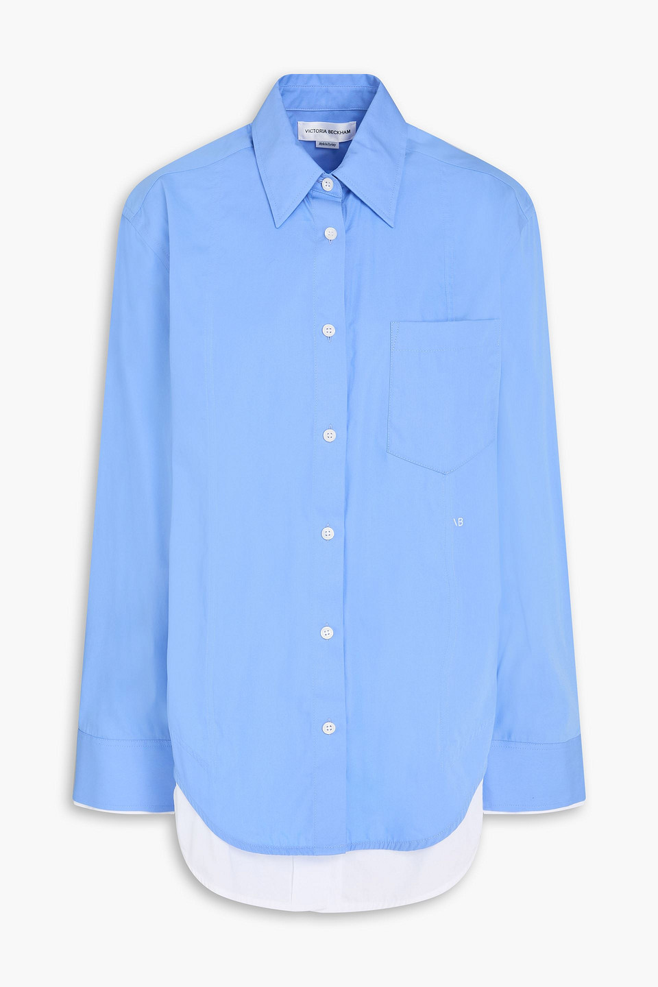 victoria beckham - layered two-tone cotton-poplin shirt - blue - uk 4