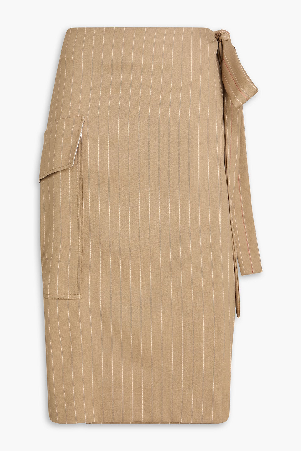 victoria beckham - pinstriped wool-twill wrap skirt - neutral - uk 6