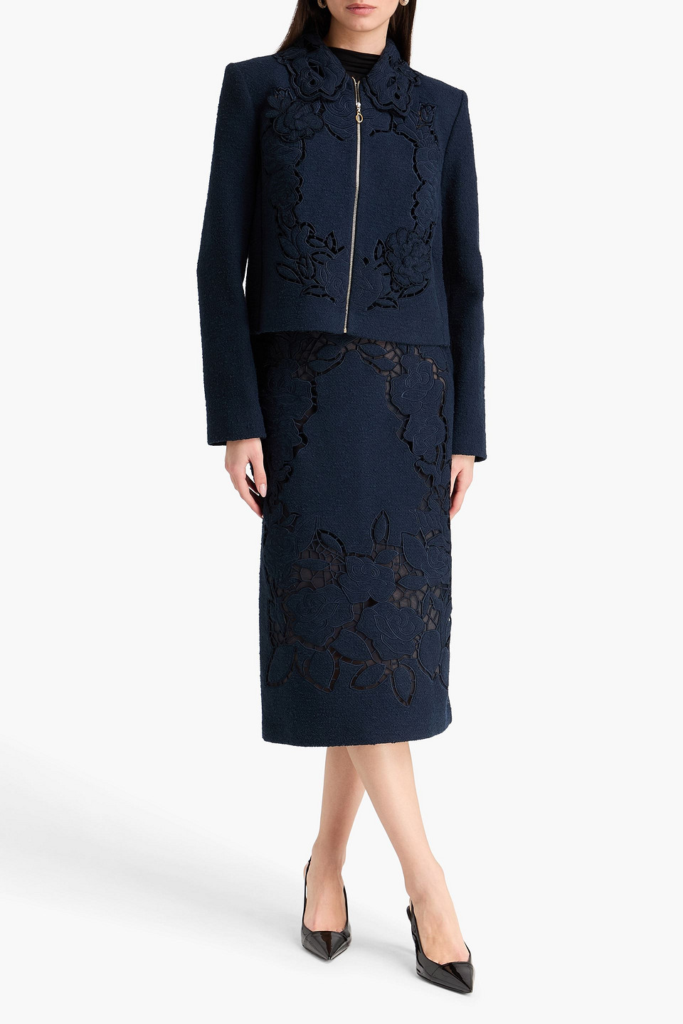  Oscar De La Renta - Jacke Aus Bouclé Aus Einer Lasergeschnittenen Baumwoll-wollmischung - Blau - Us 6 