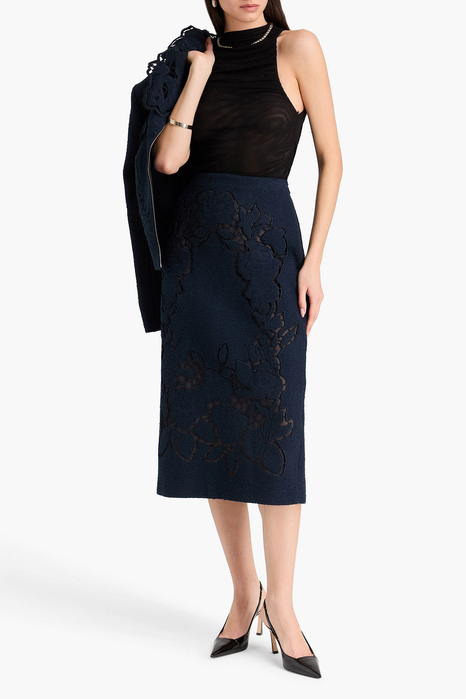  Oscar De La Renta - Rock Aus Bouclé Aus Einer Baumwollmischung Mit Details Im Hohlstich - Blau - Us 6 