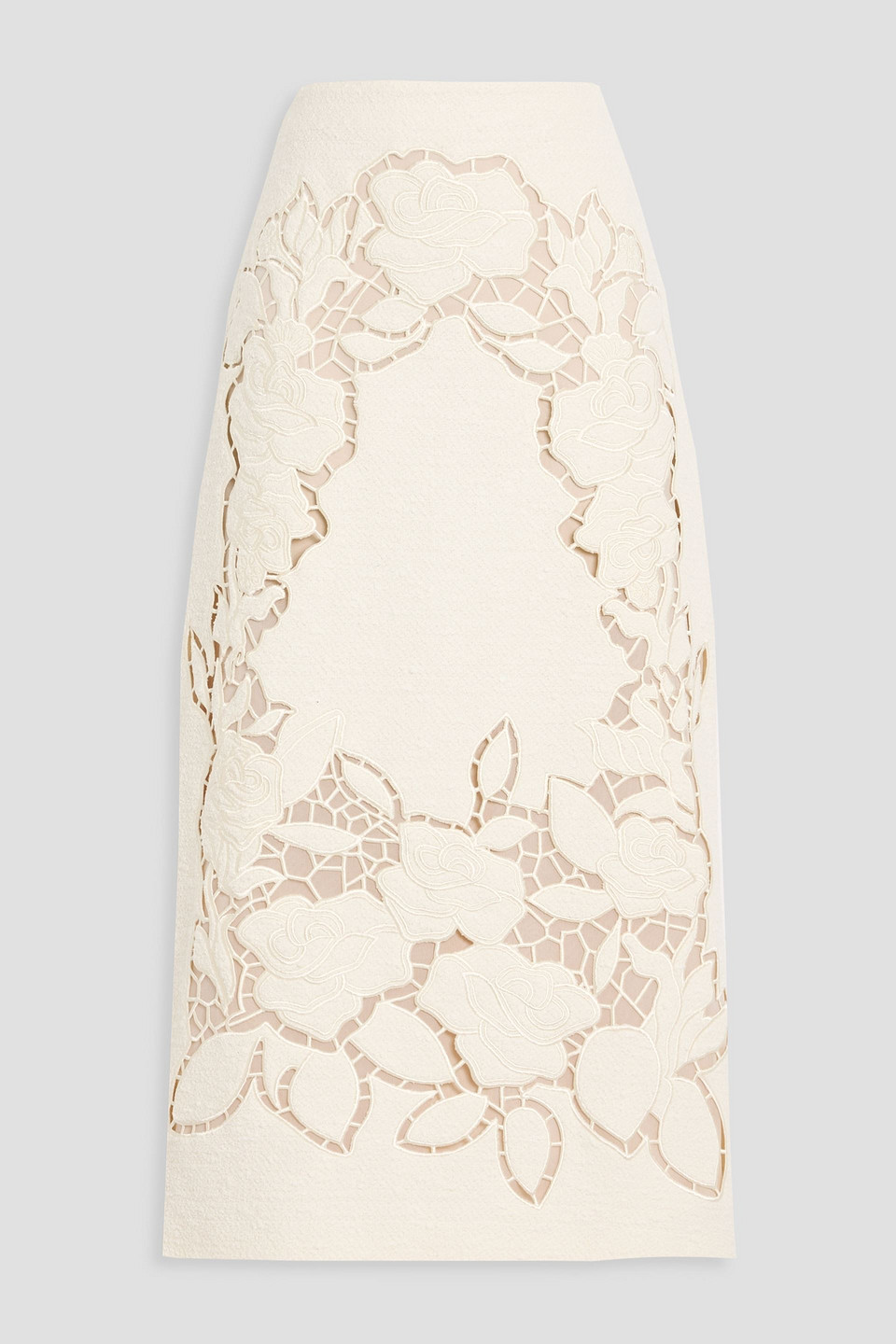 Oscar De La Renta Embroidered Cotton-blend Bouclé Midi Skirt In Neutral