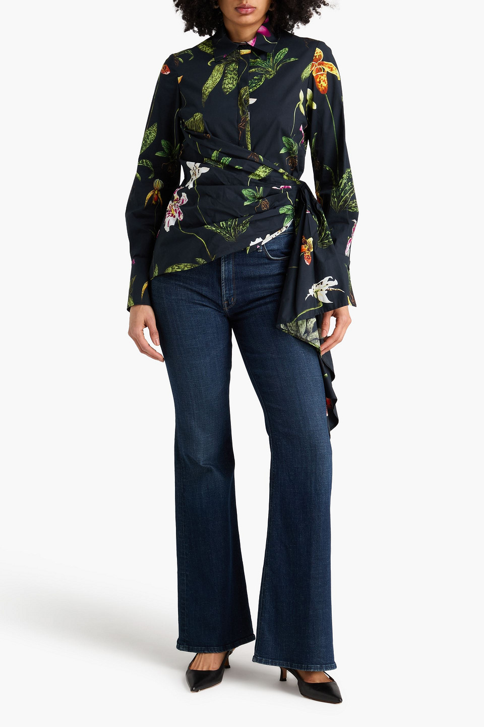  Oscar De La Renta - Drapiertes Hemd Aus Popeline Aus Stretch-baumwolle Mit Floralem Print - Blau - Us 2 